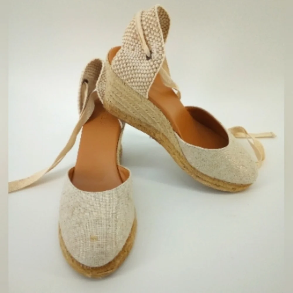 J.Crew Round Toe Espadrills Wedges Natural 8.5